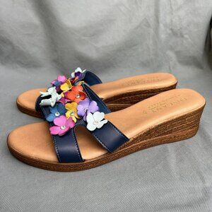 Tuscany Easy Street Leather Giordana 10 Wide W Sandal Flowers Wedge Heels Shoes